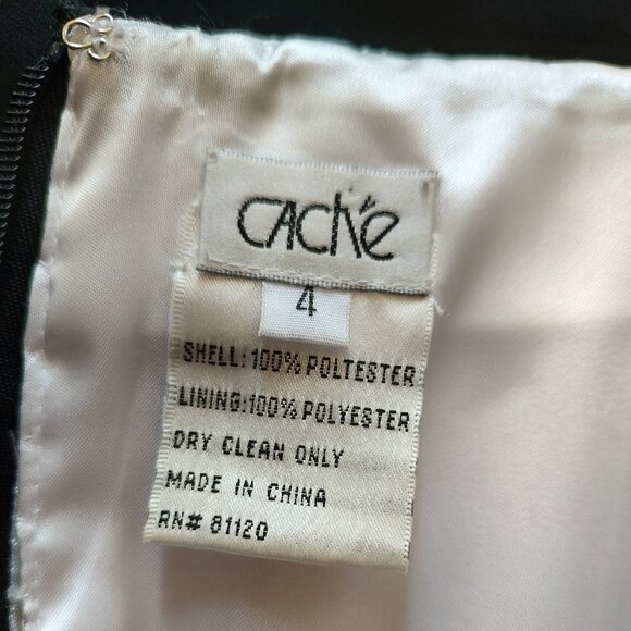 Vintage Cache Black & White Embroidered Beaded Formal Gown Dress W/Shawl Scarf 4 - Picture 8 of 16